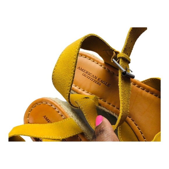 American Eagle Yellow Strappy Crisscross Espadrille Peep Toe Sandals Size 9 - Picture 5 of 10